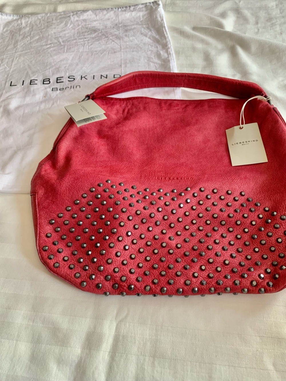 Liebeskind Berlin Yokohama Red Leather Satchel with Studded Base